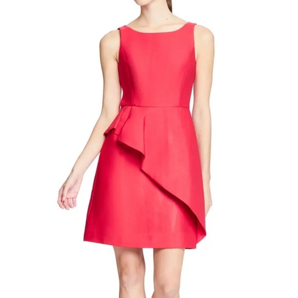Halston Heritage Red Structured Ruffle Fit & Flare Party Dress 10 Nwt - Picture 1 of 14